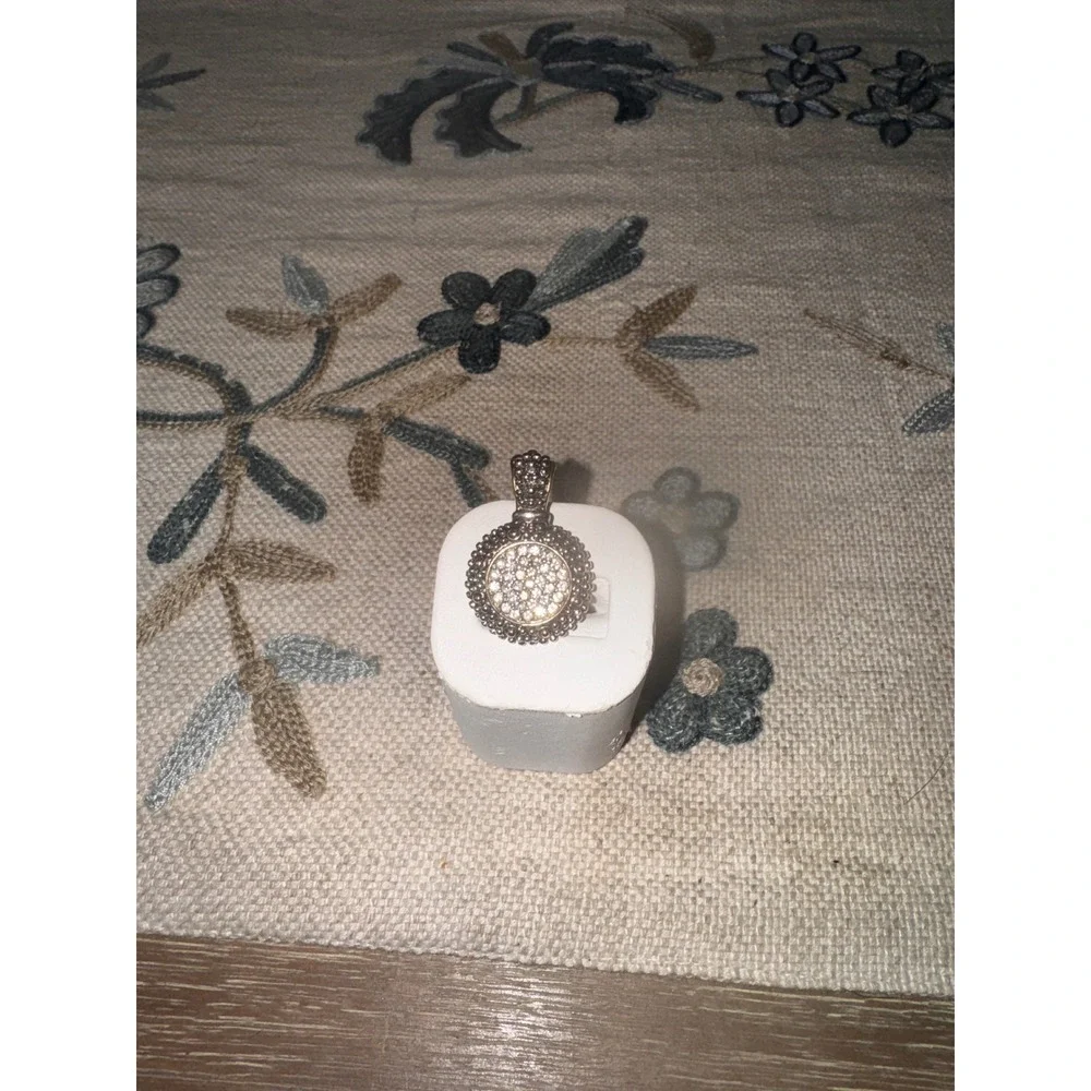 Round Pave Crystal‎ Pendant Sterling Silver Tone Vintage Style